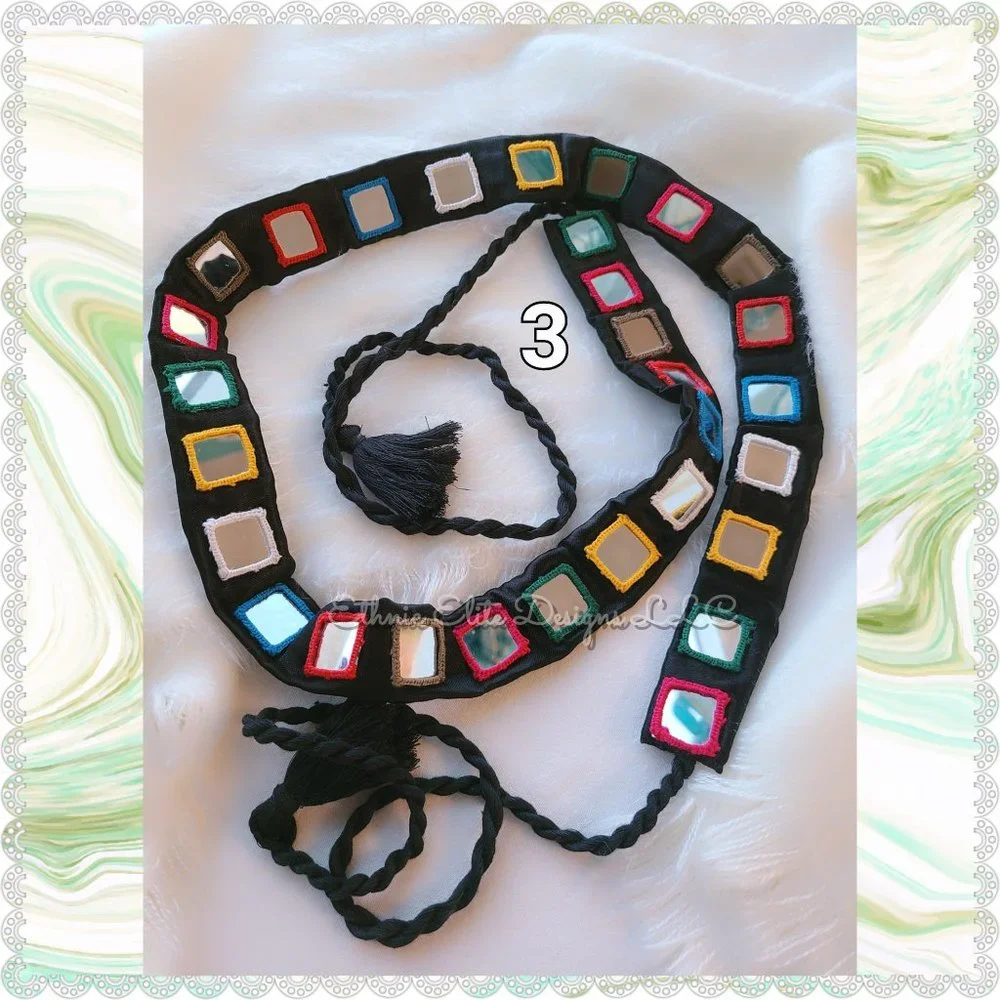 New boutique Women's Handmade Black Satin Silk Waist Belt - Kutchi Work …